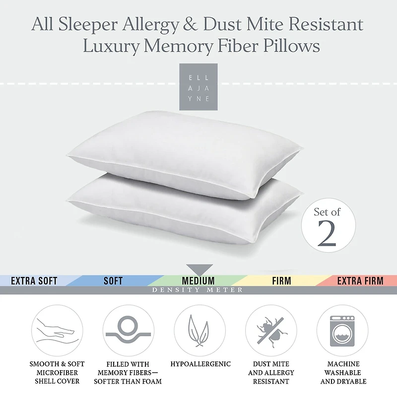 Ella Jayne Signature Memory Fiber Medium Density Bed Pillow Set of 2