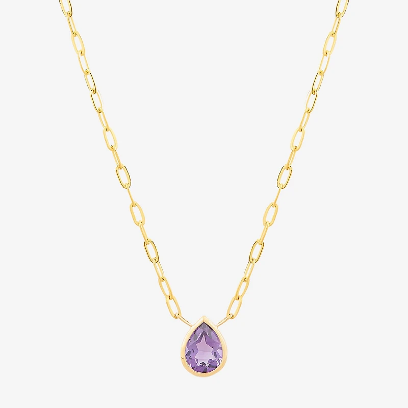 Limited Quantities! Womens Genuine Purple Amethyst 14K Gold Pear 17 Inch Pendant Necklace