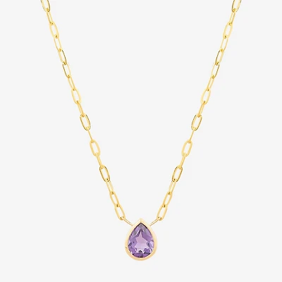 Limited Quantities! Womens Genuine Purple Amethyst 14K Gold Pear 17 Inch Pendant Necklace