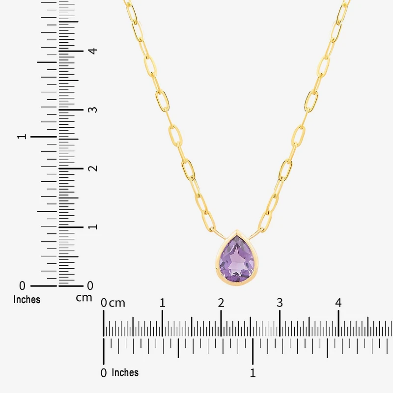 Limited Quantities! Womens Genuine Purple Amethyst 14K Gold Pear 17 Inch Pendant Necklace
