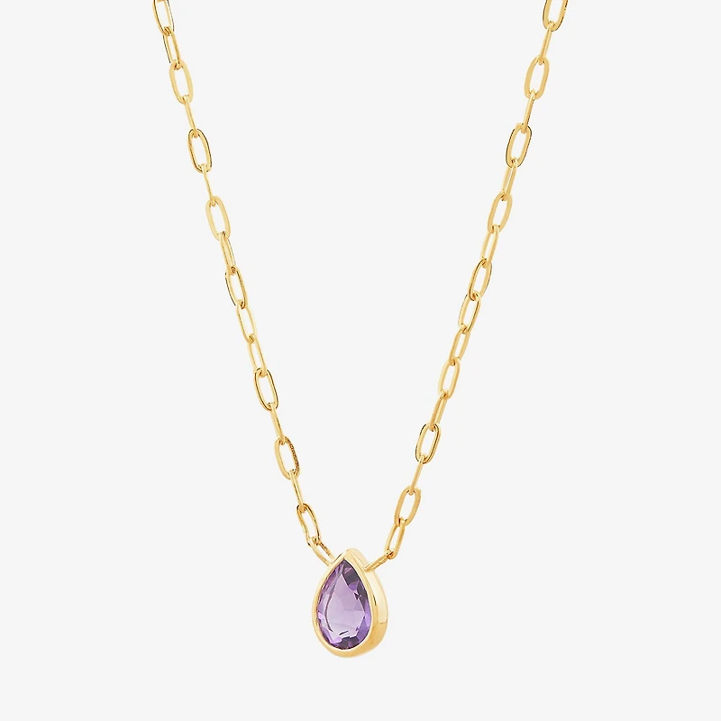Limited Quantities! Womens Genuine Purple Amethyst 14K Gold Pear 17 Inch Pendant Necklace