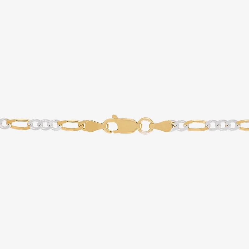 Made in Italy Womens 24K Gold Over Silver 10 Inch Solid Figaro Ankle Bracelet