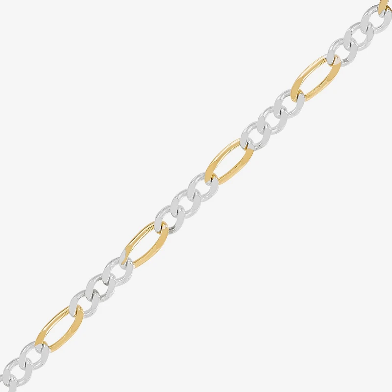 Made in Italy Womens 24K Gold Over Silver 10 Inch Solid Figaro Ankle Bracelet