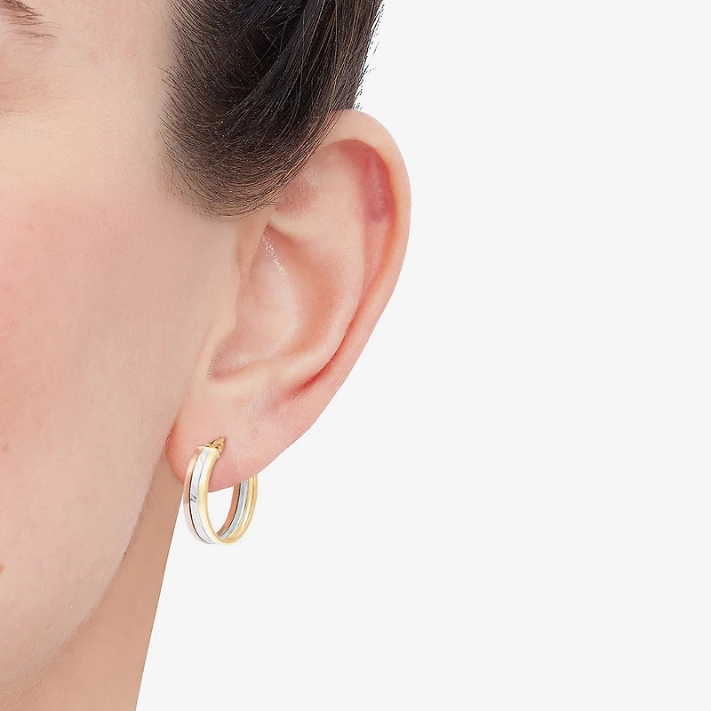 Limited Quantities! Womens 14K Tri-Color Gold 23mm Hoop Earrings