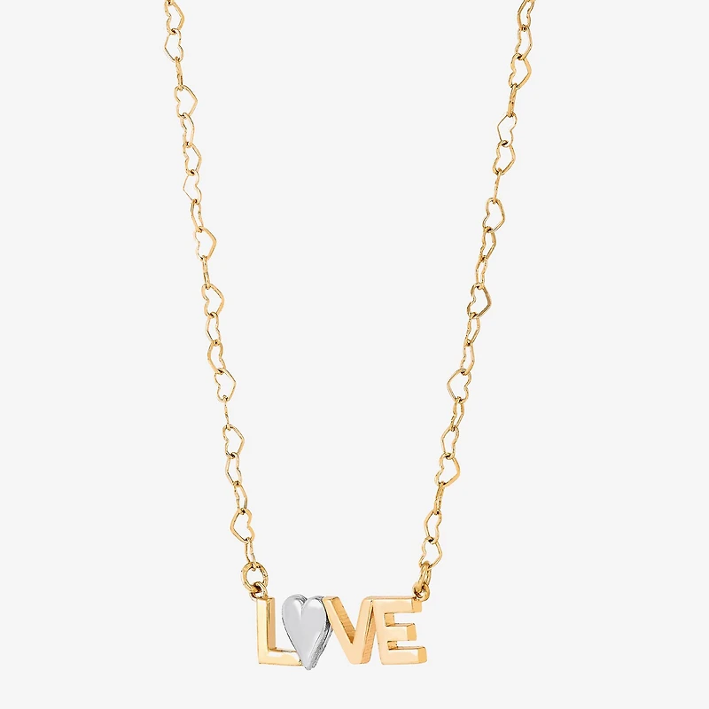 "Love" Womens 10K Two Tone Gold Heart 18 Inch Pendant Necklace