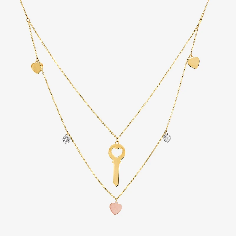 Limited Quantities! Womens 10K Tri-Color Gold Heart Keys 17 Inch Pendant Necklace
