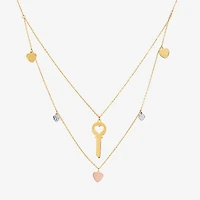 Limited Quantities! Womens 10K Tri-Color Gold Heart Keys 17 Inch Pendant Necklace
