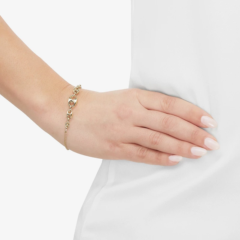 Limited Quantities! Womens 10K Gold 7.25 Inch Hollow Cable Chain Bracelet