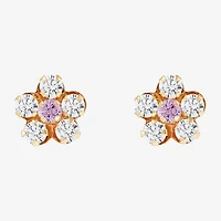 Limited Quantities! Pink Cubic Zirconia 14K Gold 6.5mm Flower Stud Earrings