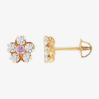 Limited Quantities! Pink Cubic Zirconia 14K Gold 6.5mm Flower Stud Earrings