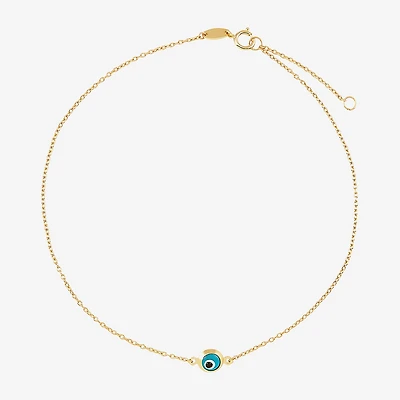 Limited Quantities! Womens 14K Gold 10 Inch Solid Cable Evil Eye Ankle Bracelet
