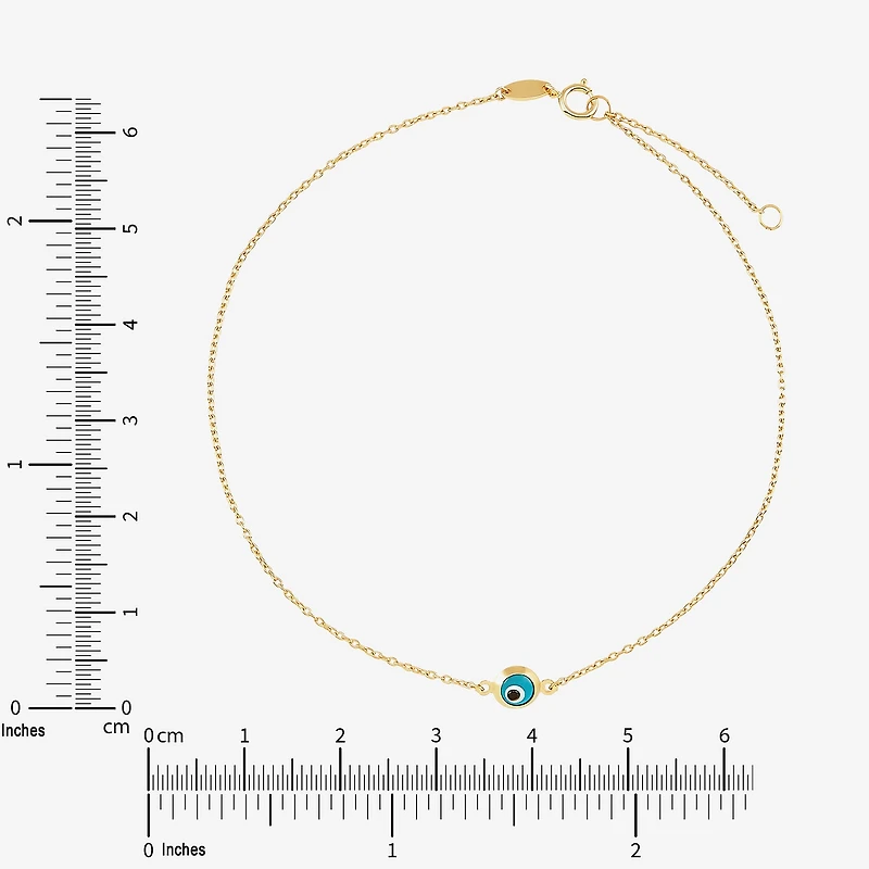 Limited Quantities! Womens 14K Gold 10 Inch Solid Cable Evil Eye Ankle Bracelet