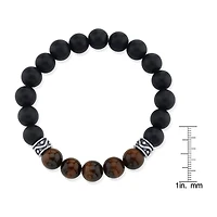 Mens Black Agate Sterling Silver Beaded Bracelet