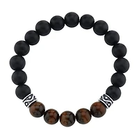 Mens Black Agate Sterling Silver Beaded Bracelet
