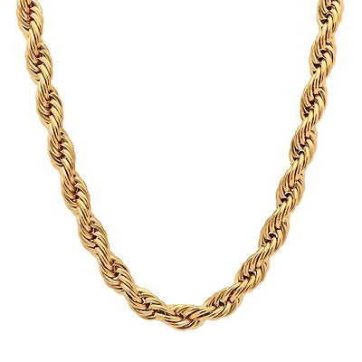 Mens 18K Gold Over Stainless Steel Hypoallergenic 30 Inch Rope Chain Necklace