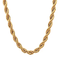Mens 18K Gold Over Stainless Steel Hypoallergenic 30 Inch Rope Chain Necklace