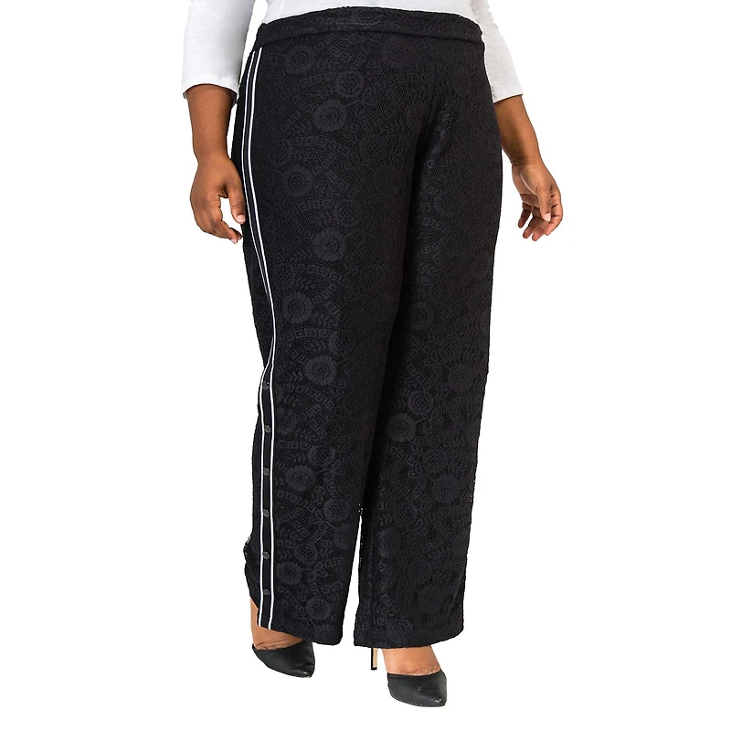 Poetic Justice Womens Plus High Rise Over Belly Wide Leg Palazzo Pant