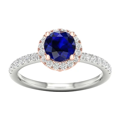 Modern Bride Gemstone Womens 1/3 CT. T.W. Genuine Blue Sapphire 10K Gold Round Side Stone Halo Engagement Ring