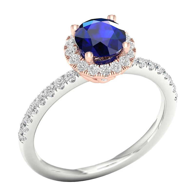 Modern Bride Gemstone Womens 1/3 CT. T.W. Genuine Blue Sapphire 10K Gold Round Side Stone Halo Engagement Ring