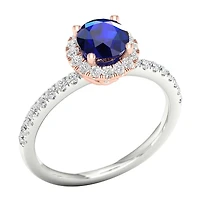 Modern Bride Gemstone Womens 1/3 CT. T.W. Genuine Blue Sapphire 10K Gold Round Side Stone Halo Engagement Ring
