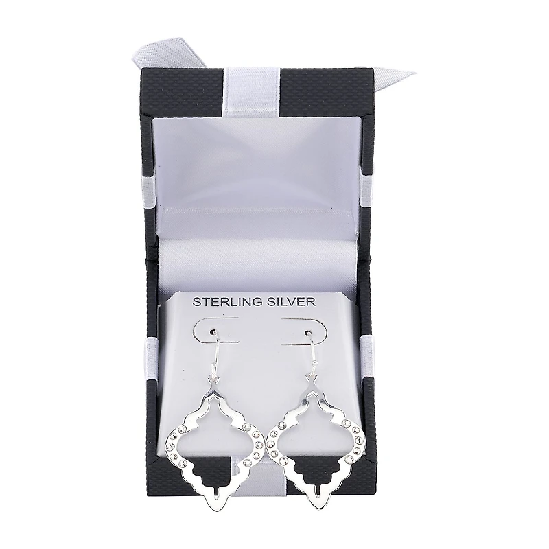 Womens Crystal Sterling Silver Drop Earrings