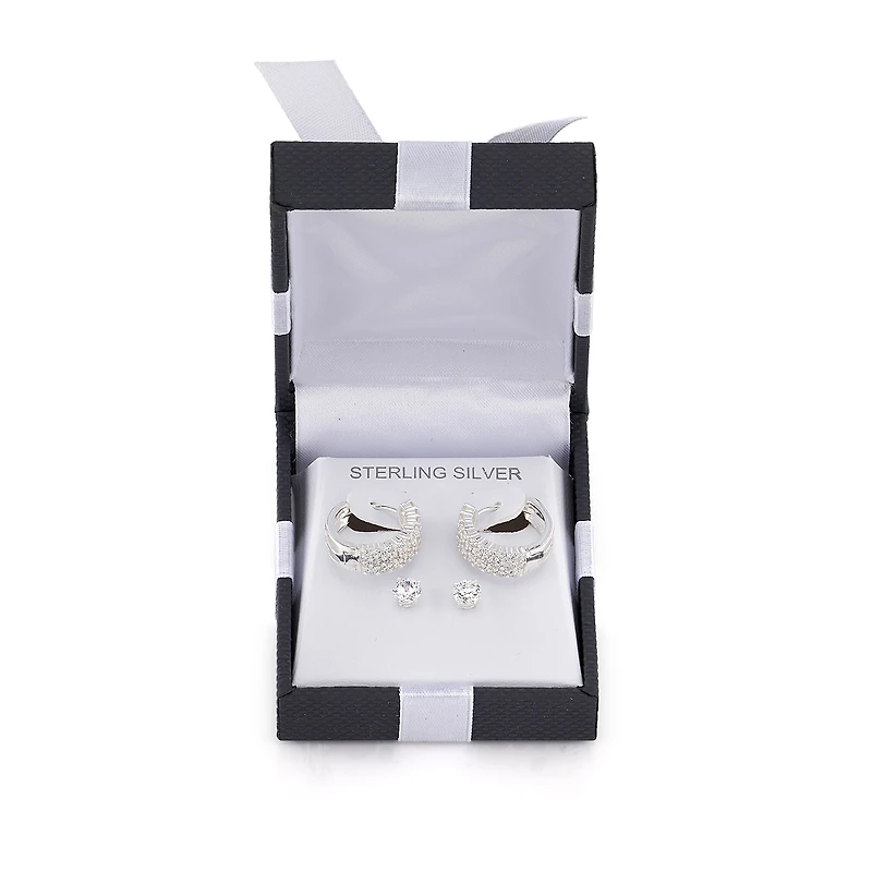 Womens Cubic Zirconia Sterling Silver Earring Set
