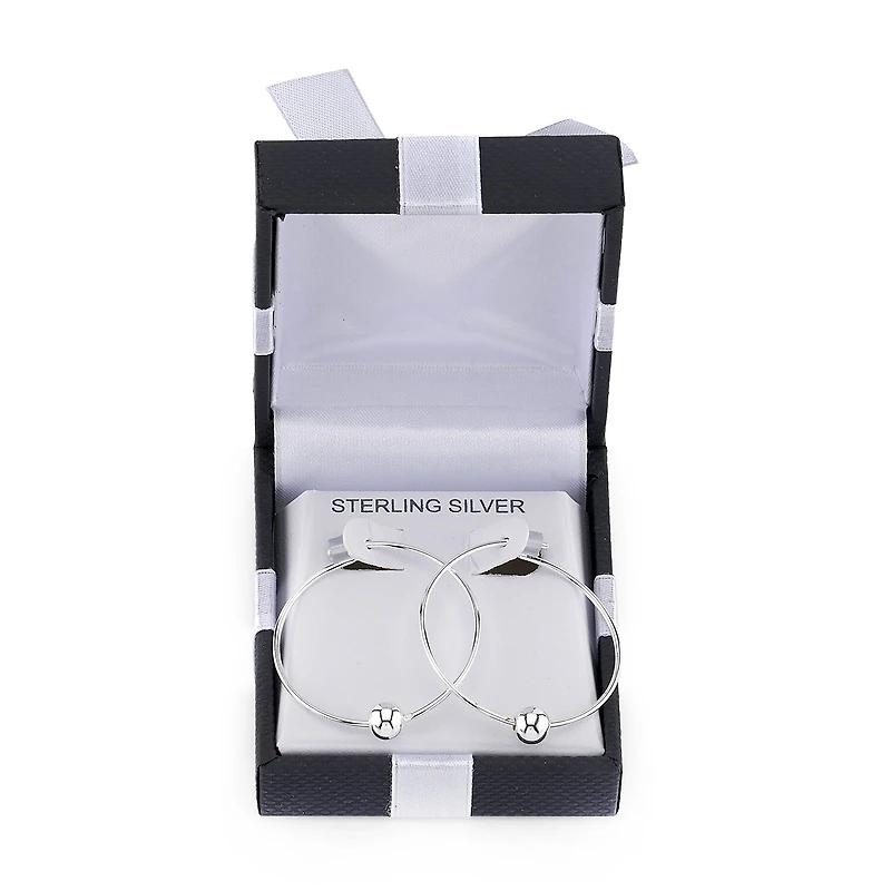 Womens Sterling Silver 33mm Hoop Earrings