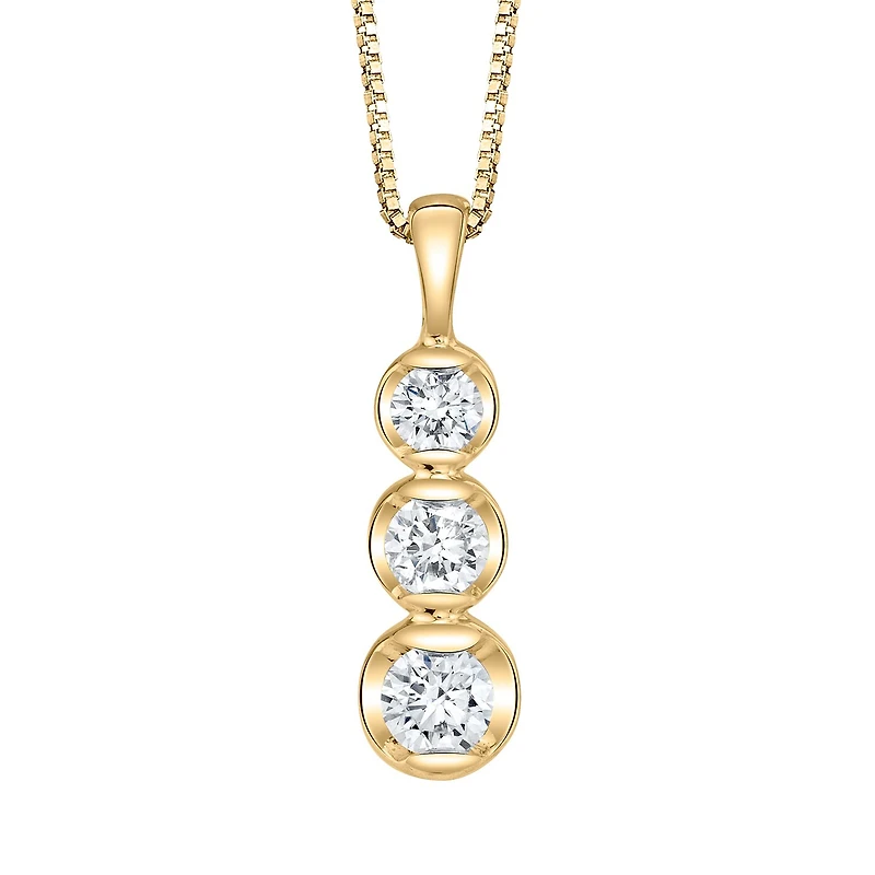 Bezel Set 3-Stone Linear Womens 1/8 CT. T.W. Natural White Diamond 14K Gold 18 Inch Pendant Necklace