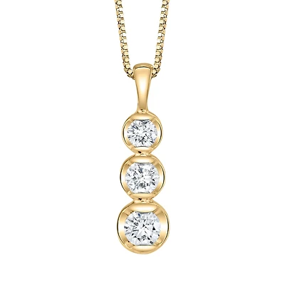 Bezel Set 3-Stone Linear Womens 1/8 CT. T.W. Natural White Diamond 14K Gold 18 Inch Pendant Necklace