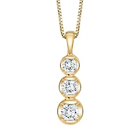 Bezel Set 3-Stone Linear Womens 1/8 CT. T.W. Natural White Diamond 14K Gold 18 Inch Pendant Necklace