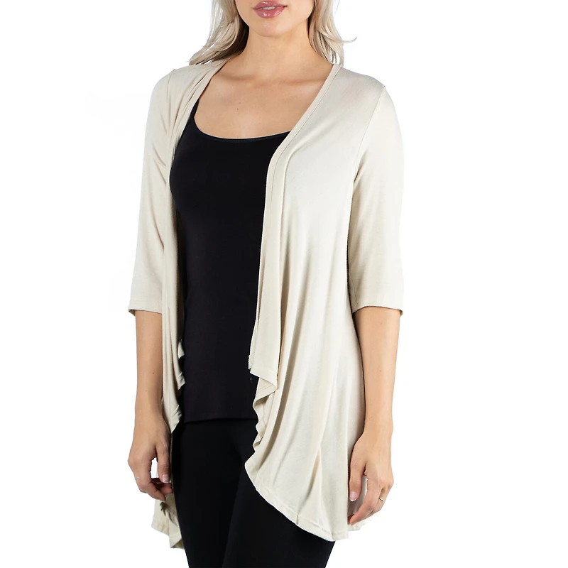 24/7 Comfort Apparel 3/4 Length Sleeve Open Cardigan