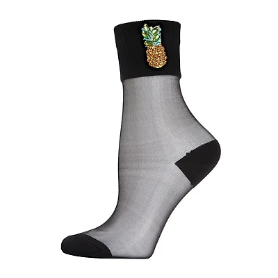 MeMoi Sheer Pineapple Womens Breathable 1 Pair Quarter Ankle Socks