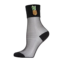 MeMoi Sheer Pineapple Womens Breathable 1 Pair Quarter Ankle Socks
