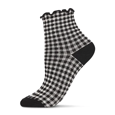 MeMoi Ruffle Cuff Womens Breathable 1 Pair Quarter Ankle Socks