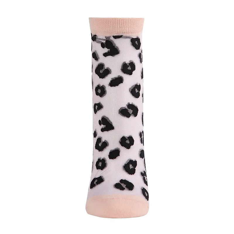 MeMoi Sheer Leopard Womens Breathable 1 Pair Quarter Ankle Socks