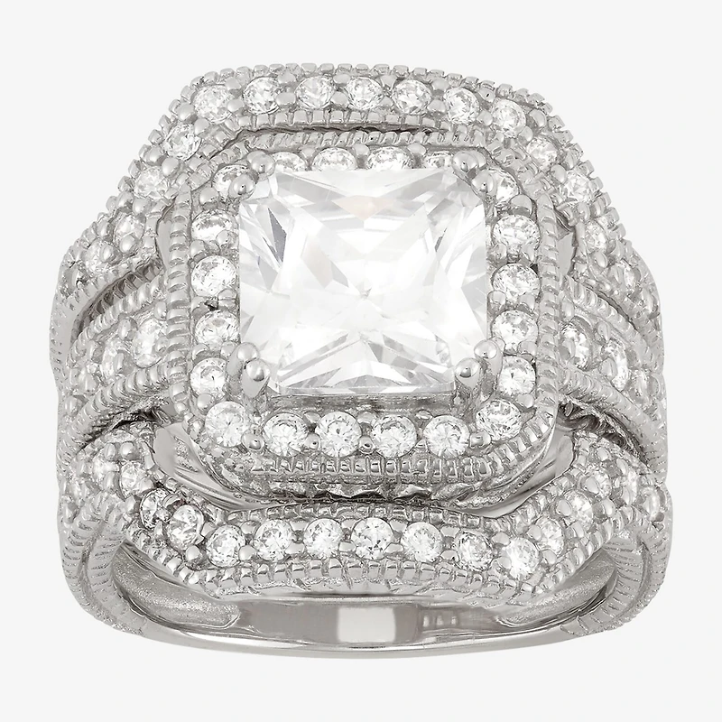 Diamonart Womens 4 CT. Cubic Zirconia Sterling Silver Square Bridal Set