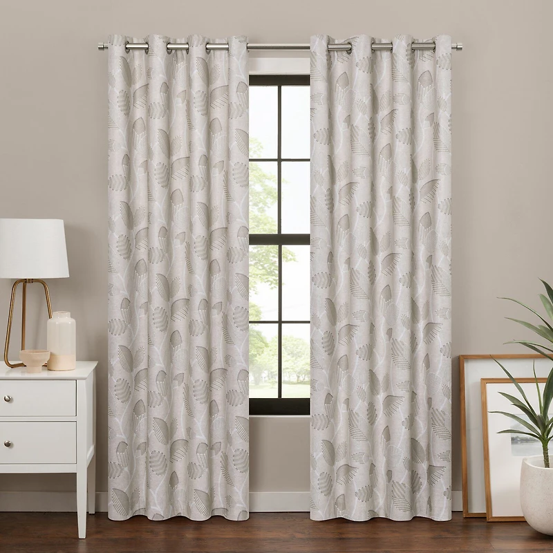 Eclipse Larissa Leaf Grommet Top 100% Blackout Single Curtain Panel