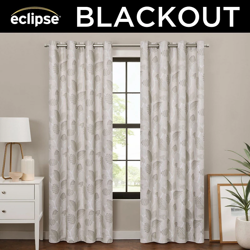 Eclipse Larissa Leaf Grommet Top 100% Blackout Single Curtain Panel