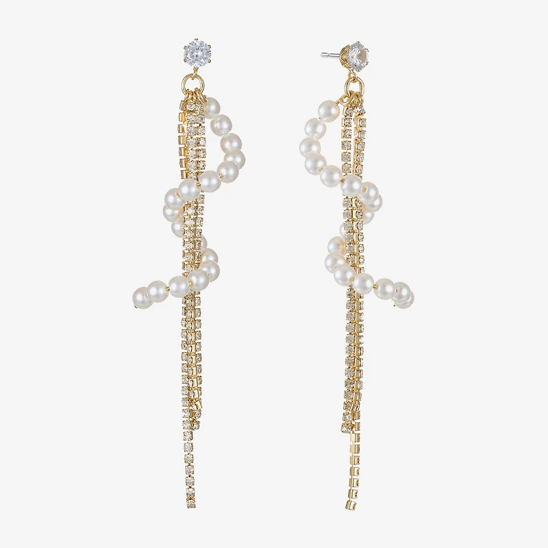 Bijoux Bar Gold Tone Womens Glass Simulated Pearl Hypoallergenic Drop Earrings