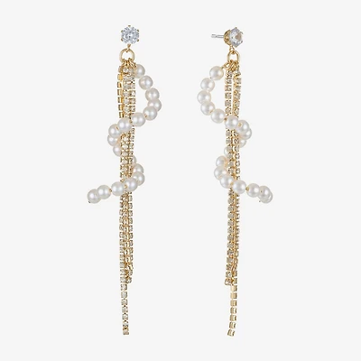 Bijoux Bar Gold Tone Womens Glass Simulated Pearl Hypoallergenic Drop Earrings
