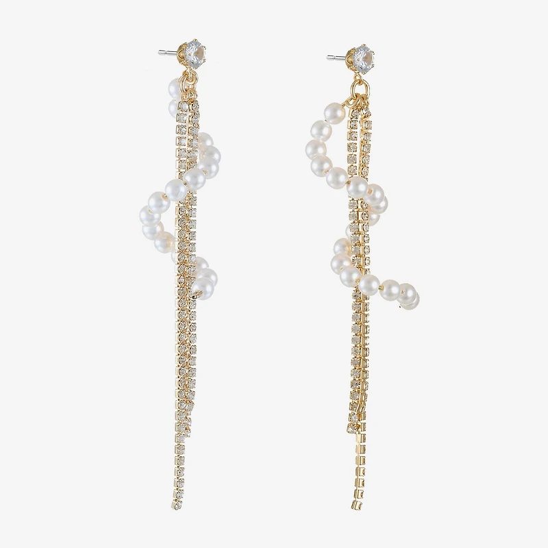 Bijoux Bar Gold Tone Womens Glass Simulated Pearl Hypoallergenic Drop Earrings
