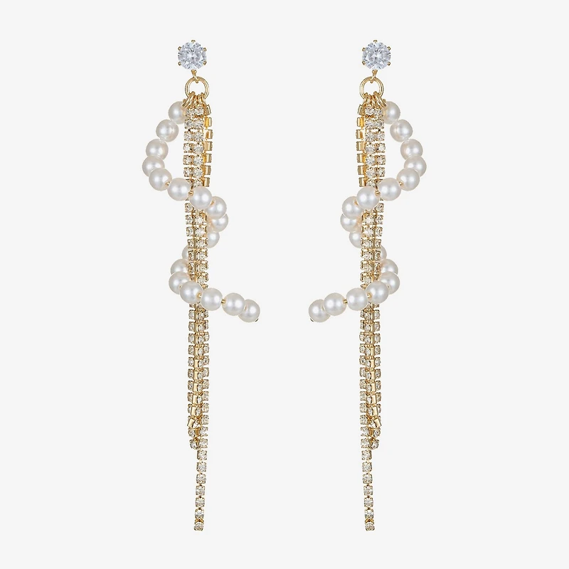 Bijoux Bar Gold Tone Womens Glass Simulated Pearl Hypoallergenic Drop Earrings