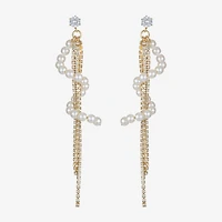 Bijoux Bar Gold Tone Womens Glass Simulated Pearl Hypoallergenic Drop Earrings