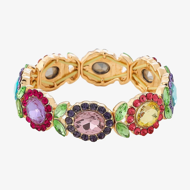Monet Jewelry Gold Tone Womens Multi Color Glass Flower Stretch Bracelet