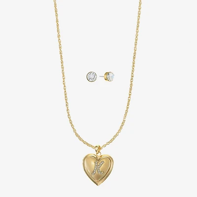 Monet Jewelry Gold Tone Initial Womens Glass Heart 2-pc. Set