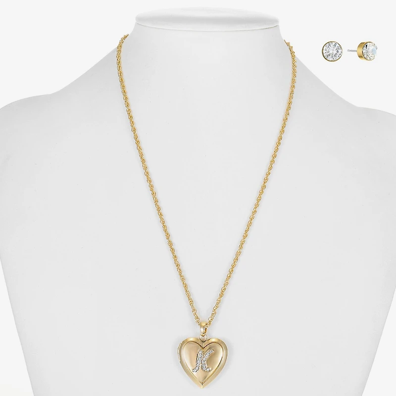 Monet Jewelry Gold Tone Initial Womens Glass Heart 2-pc. Set