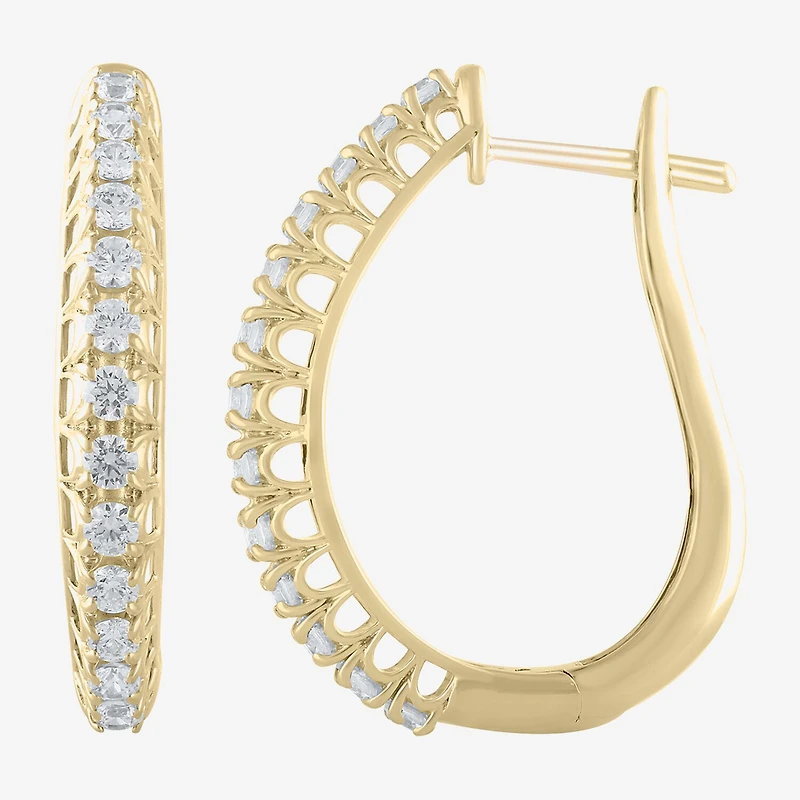 Womens 1 CT. T.W. Natural White Diamond 14K Gold 24.9mm Hoop Earrings