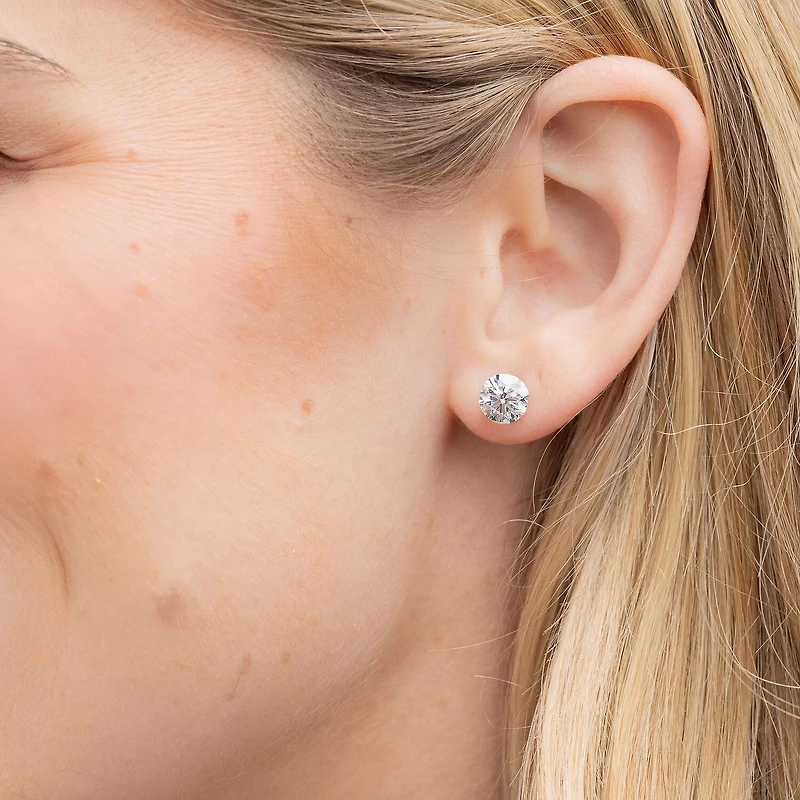 Floating Diamonds (F / Vs2) 2 CT. T.W. Lab Grown White Diamond 14K Gold 6.7mm Round Stud Earrings