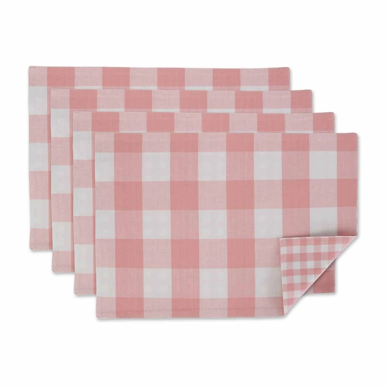 Design Imports Pink/White Reversible Gingham/Buffalo Check 4-pc. Placemats