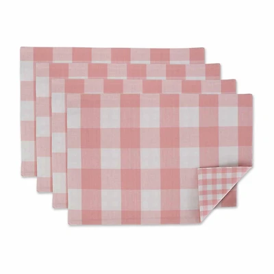 Design Imports Pink/White Reversible Gingham/Buffalo Check 4-pc. Placemats